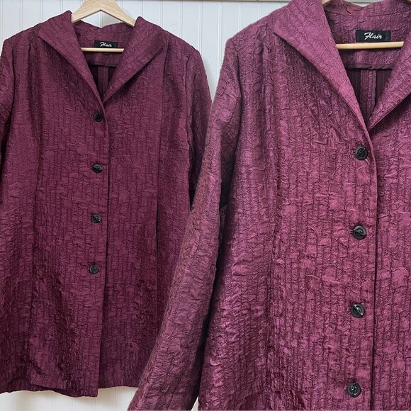 Vintage Flair Women's Long Coat Button Up Purple XL Hand Made Pockets - Picture 1 of 13